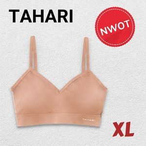 🆕 *NWOT* TAHARI | XL | TAN Women's Bralette - Seemless Bra with Lace/ V-Neck